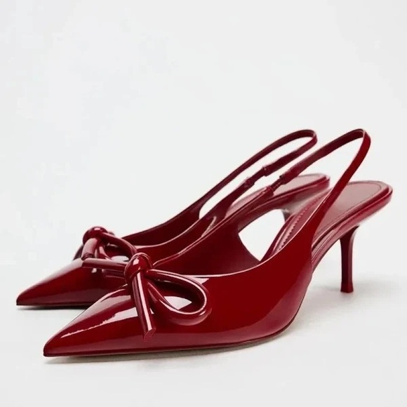 Zara Shoes - ZARA Red Patent Slingback Heels with Bow Detail – Size 7